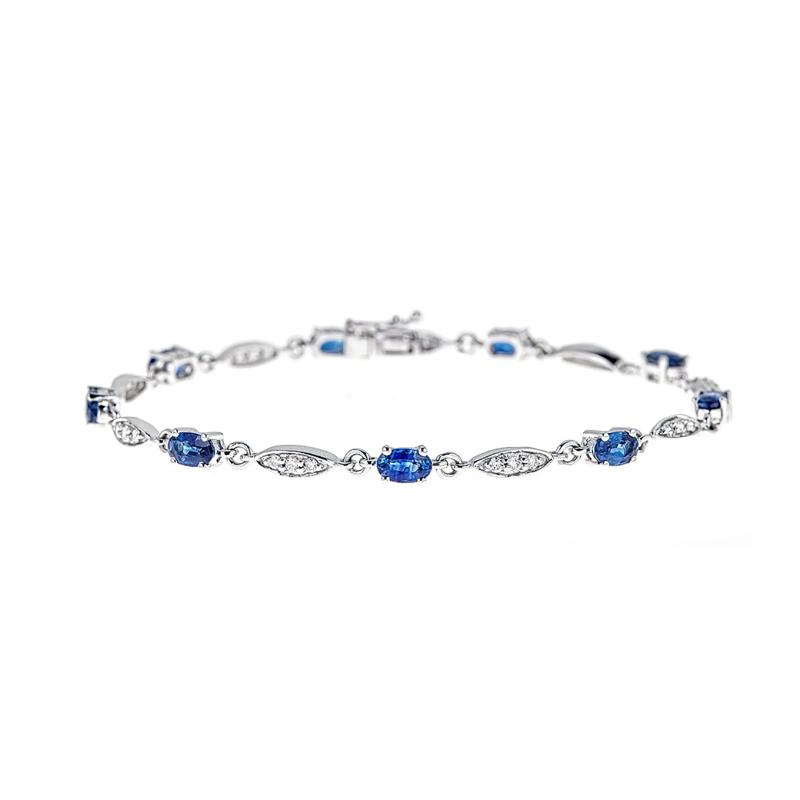 Oval Blue Sapphire and Diamond Bracelet in 10K White Gold &#40;1/3 ct. tw.&#41; – Image 1 of 2