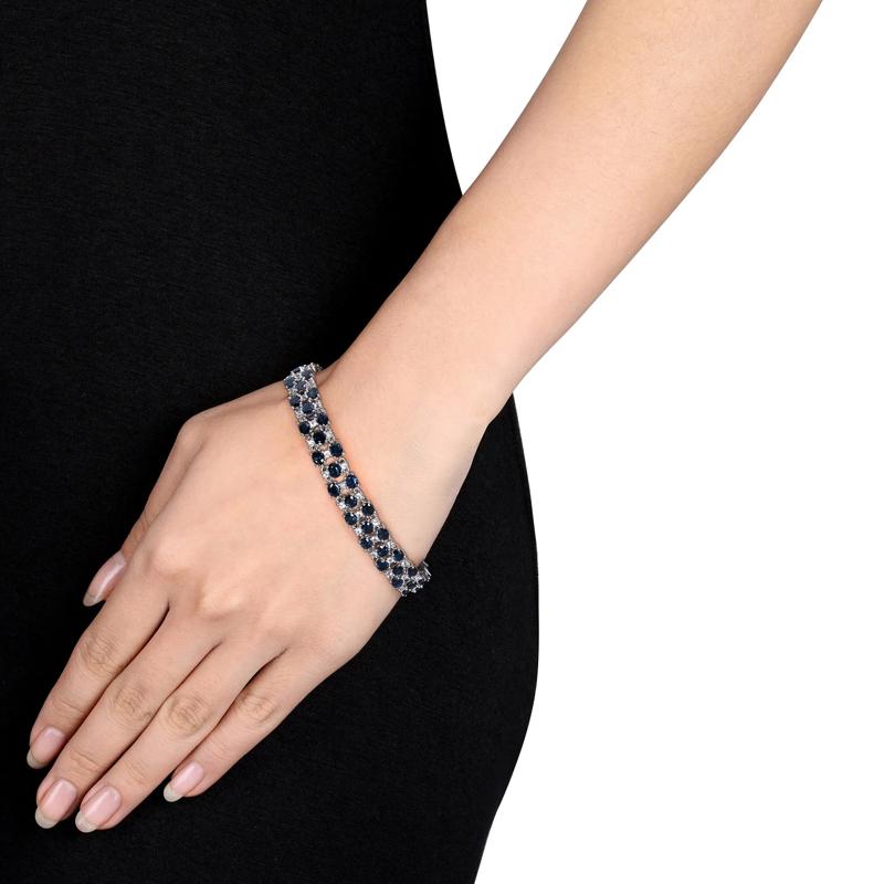 Blue Sapphire &amp; White Sapphire Bracelet in 14K White Gold – Image 3 of 6