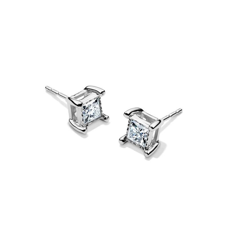 Lab Grown Princess-Cut Diamond Illusion Stud Earrings in 10K White Gold &#40;3/4 ct. tw.&#41; – Image 1 of 4