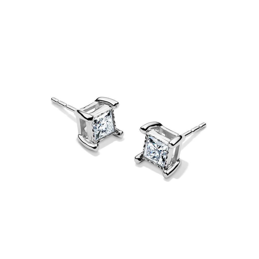 Lab Grown Princess-Cut Diamond Illusion Stud Earrings in 10K White Gold (3/4 ct. tw.) – Image 1 of 3