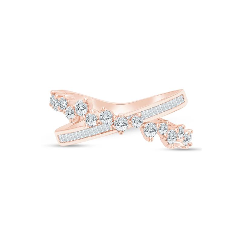 Round and Baguette Diamond Crossover Ring in 10K Yellow Gold &#40;3/4 ct. tw.&#41; – Image 1 of 3