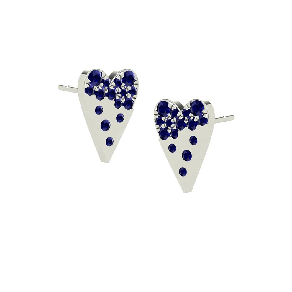 Scattered Blue Sapphire Heart Stud Earrings in 14K White Gold – Image 1 of 2