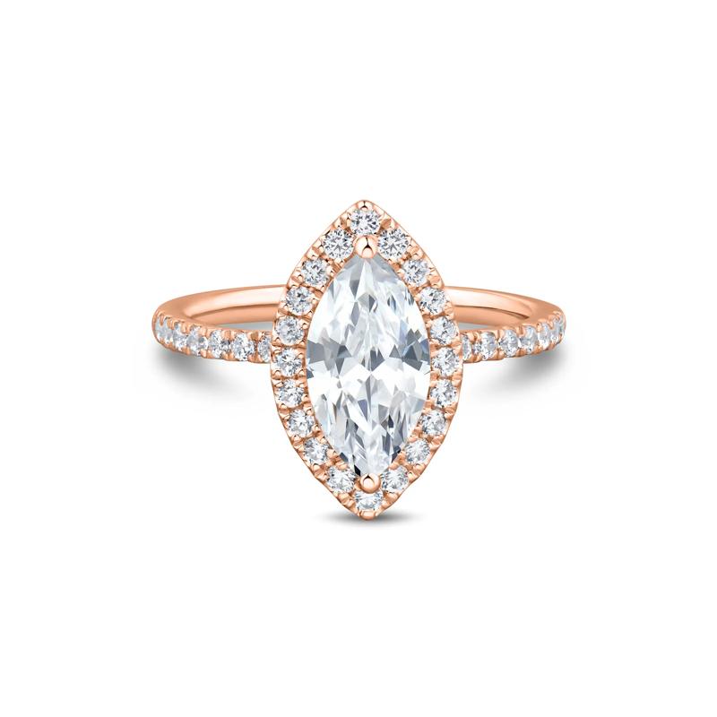 Lab Grown Diamond Marquise-Cut Halo Engagement Ring in 14K Rose Gold &#40;2 ct. tw.&#41; – Image 1 of 3