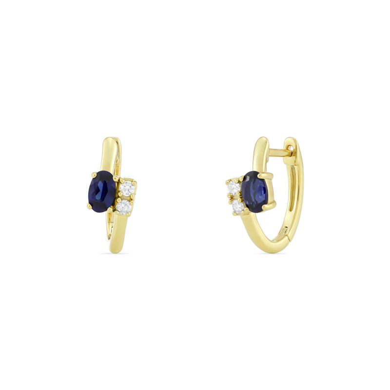 Lab-Created Blue Sapphire and Diamond Accent Huggie Hoop Earrings in 10K Yellow Gold – Image 1 of 2