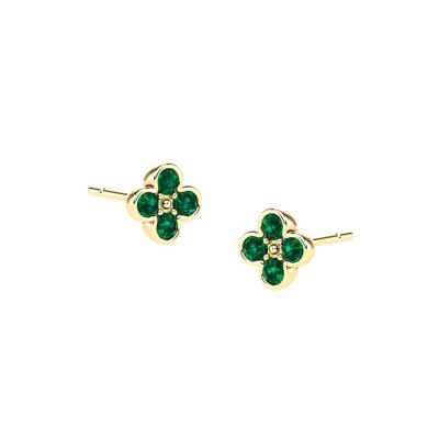 Emerald Clover Stud Earrings in 14K Yellow Gold