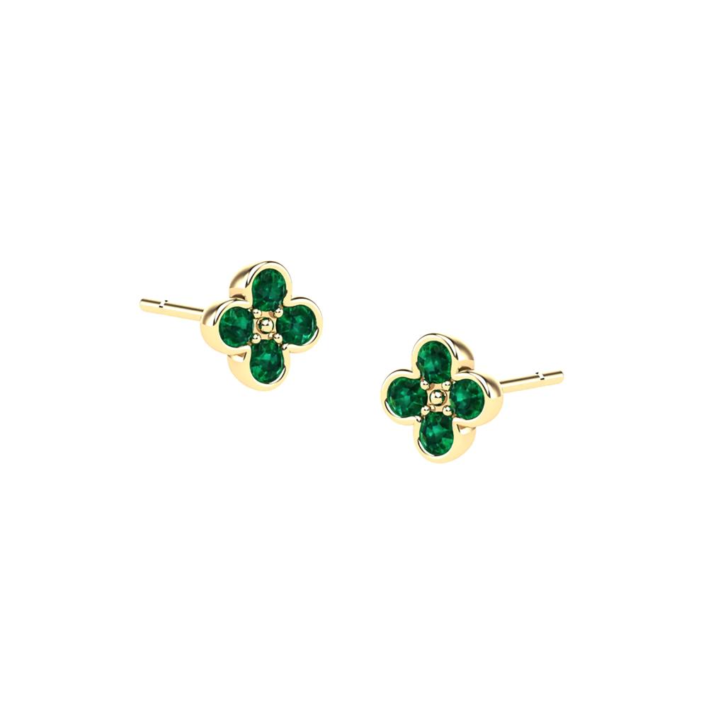 Emerald Clover Stud Earrings in 14K Yellow Gold – Image 1 of 2