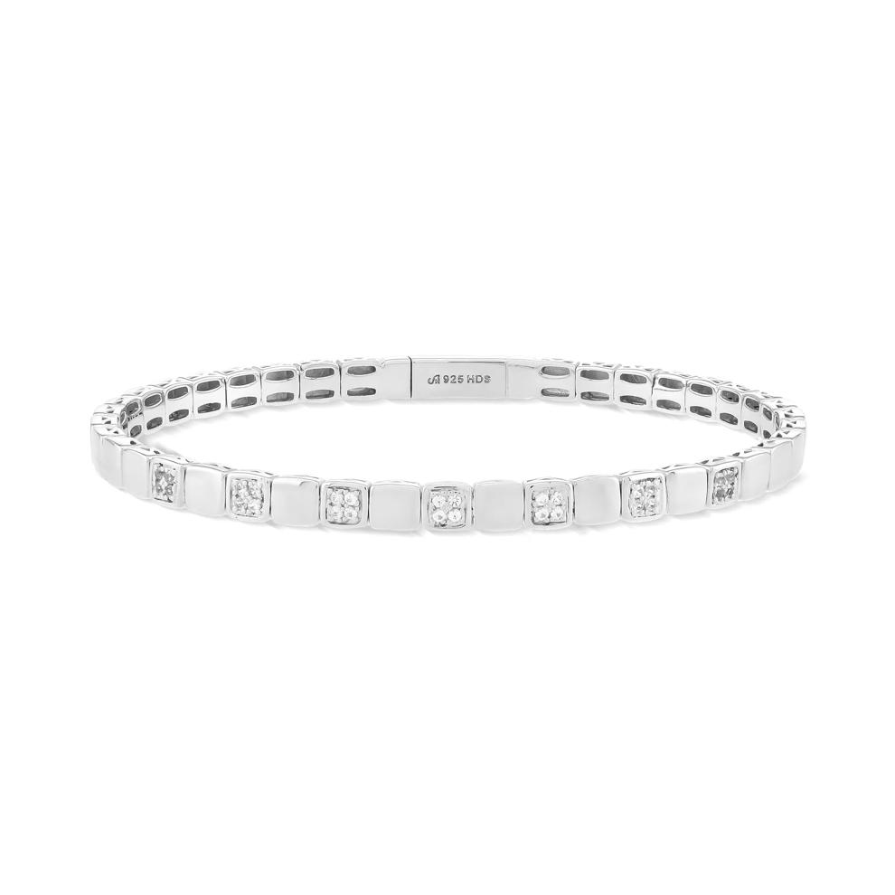 Lab-Created White Sapphire Flex Bangle Bracelet in Sterling Silver, 7.25" – Image 1 of 2