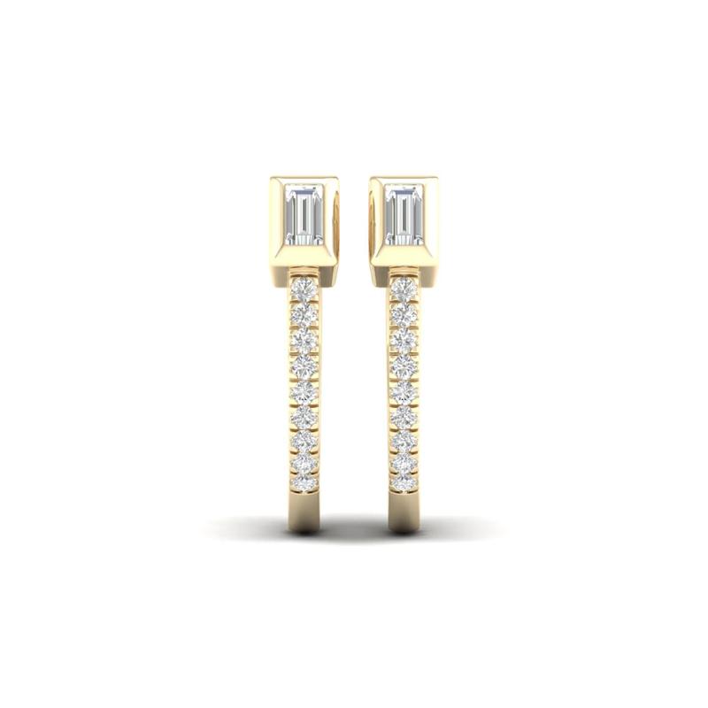Baguette &amp; Round Hoop Earrings in 10K Yellow Gold &#40;1/7 ct. tw.&#41; – Image 3 of 3