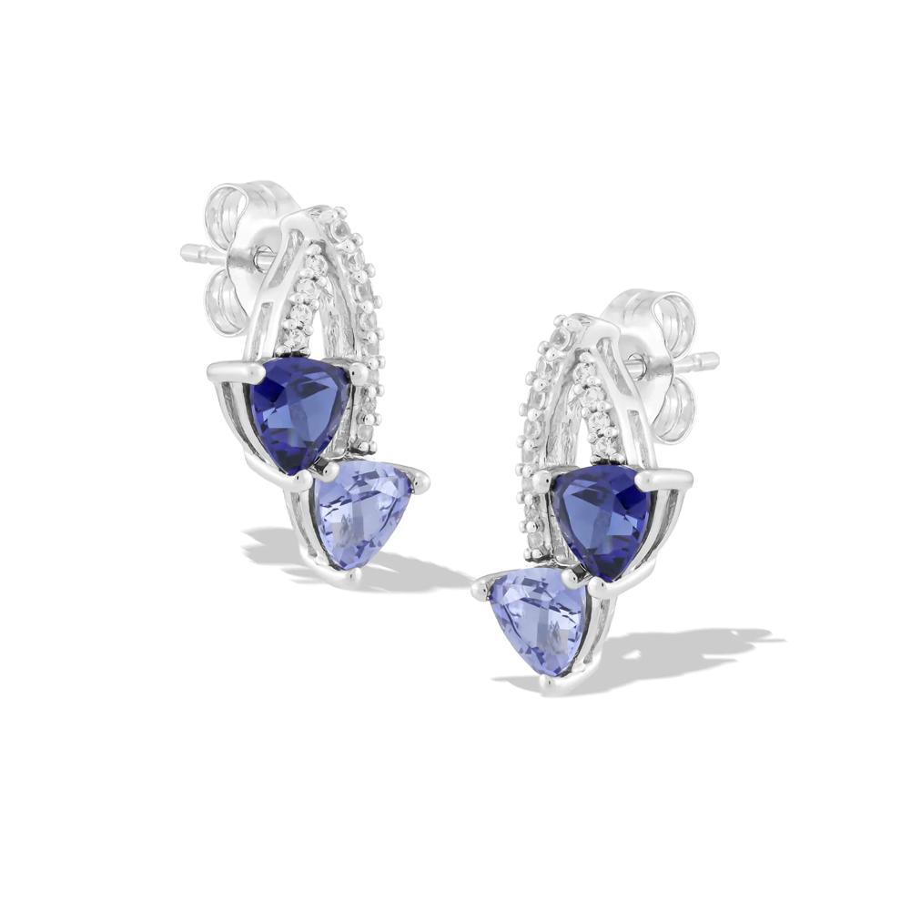 Lab-Created Blue Sapphire &amp; Lab-Created White Sapphire Trillion Drop Earrings in Sterling Silver – Image 1 of 2