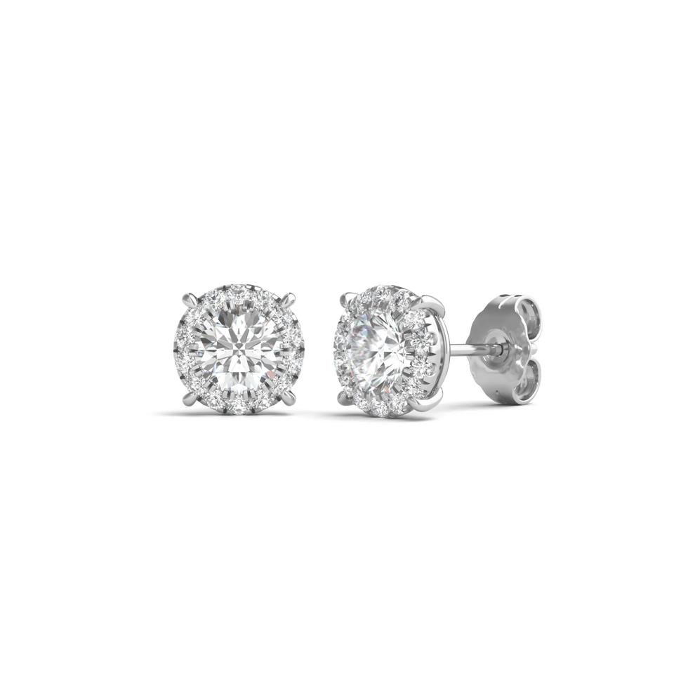 Lab Grown Diamond Round Halo Earrings in 14K White Gold (1 ct. tw.) – Image 1 of 1