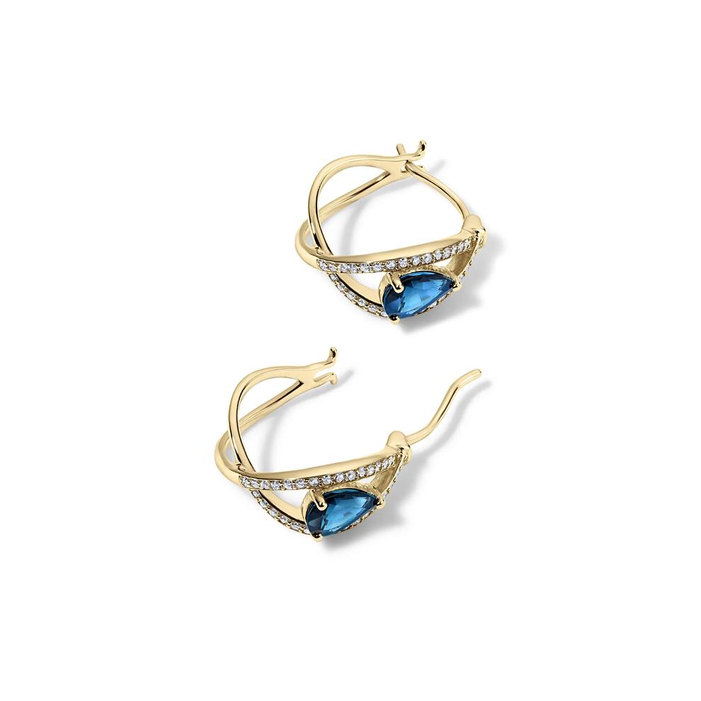 Pear-Shaped Blue Sapphire &amp; Diamond Hoop Earrings in 14K Yellow Gold (1/4 ct. tw.) – Image 2 of 2
