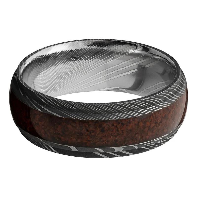 Men&#39;s Band in Damascus Steel &amp; Dinosaur Bone, 8MM – Image 1 of 3
