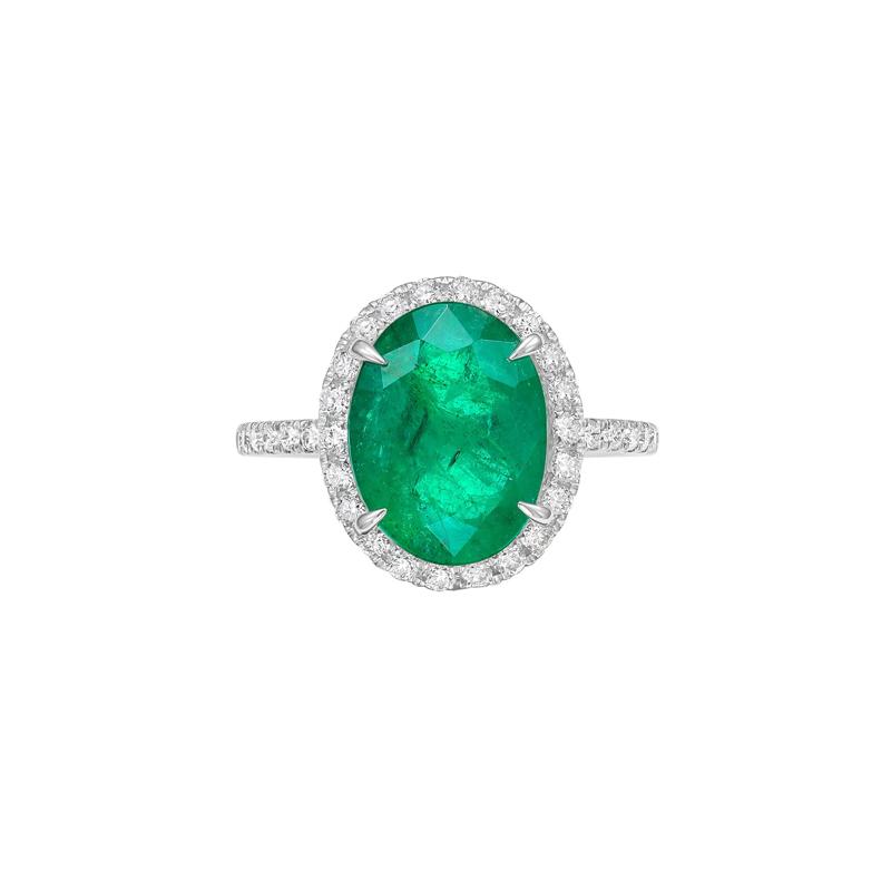 Emerald Oval &amp; Diamond Halo Ring in 14K White Gold &#40;3/8 ct. tw.&#41; – Image 1 of 3