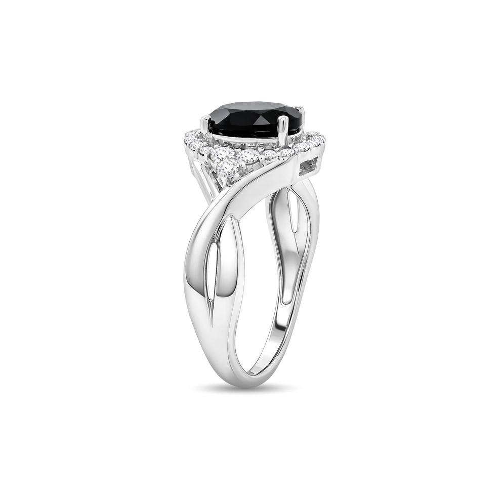 Oval Onyx &amp; Lab-Created White Sapphire Halo Ring in Sterling Silver – Image 3 of 4