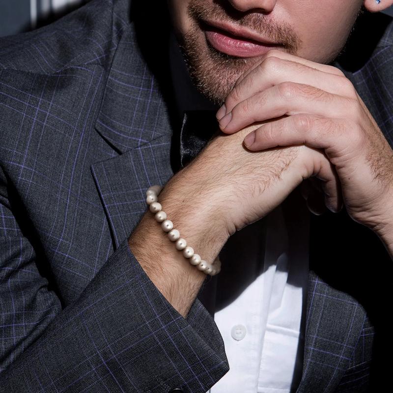 Men&#39;s Off-Round Freshwater Cultured Pearl Bracelet in Sterling Silver – Image 4 of 5