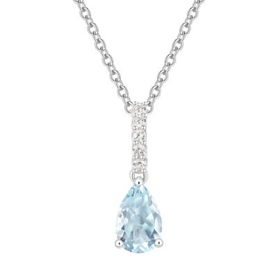Pear-Shaped Aquamarine & Diamond Accent Pendant in 10K White Gold