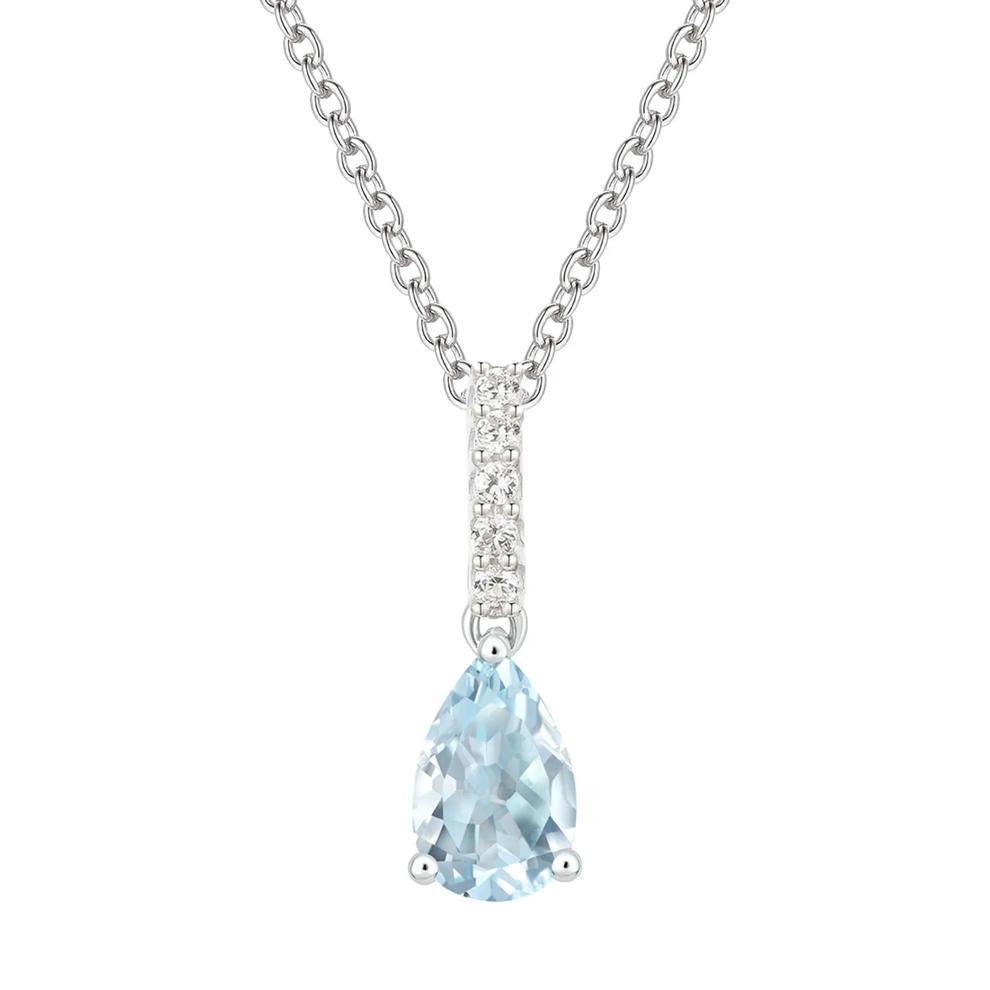 Pear-Shaped Aquamarine &amp; Diamond Accent Pendant in 10K White Gold – Image 1 of 3