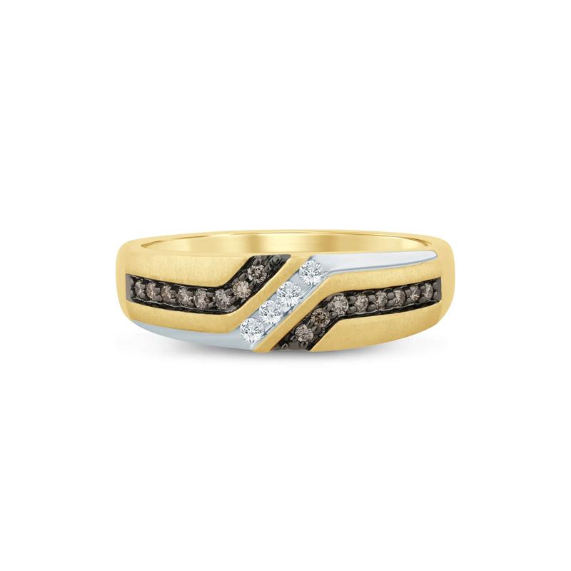 Men's Brown and White Diamond Ring in 10K Yellow Gold (1/4 ct. tw.) – Image 1 of 3