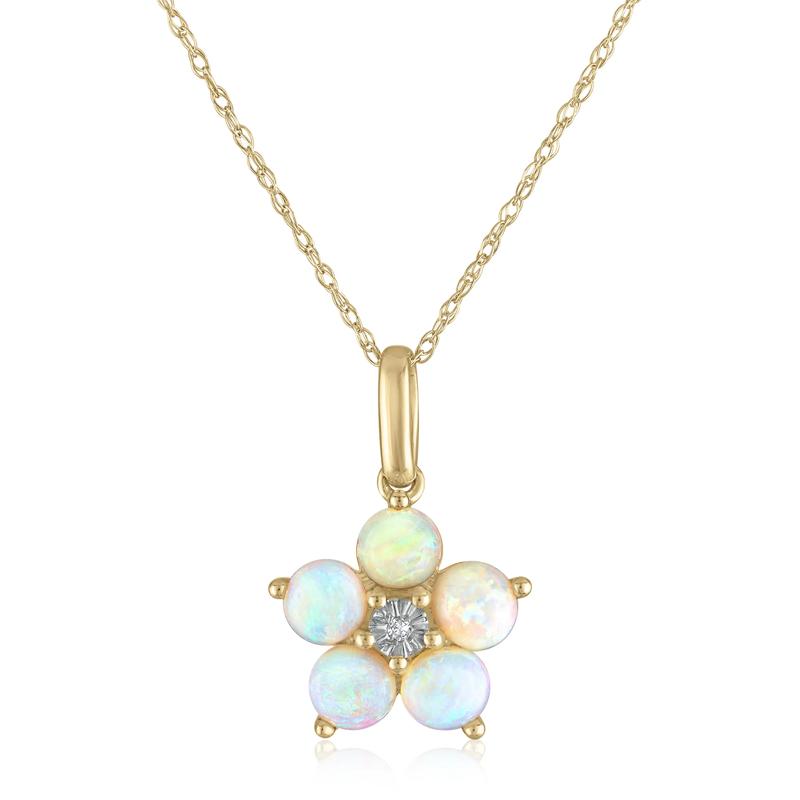 Opal &amp; Diamond Accent Flower Pendant in 14K Yellow Gold – Image 1 of 3