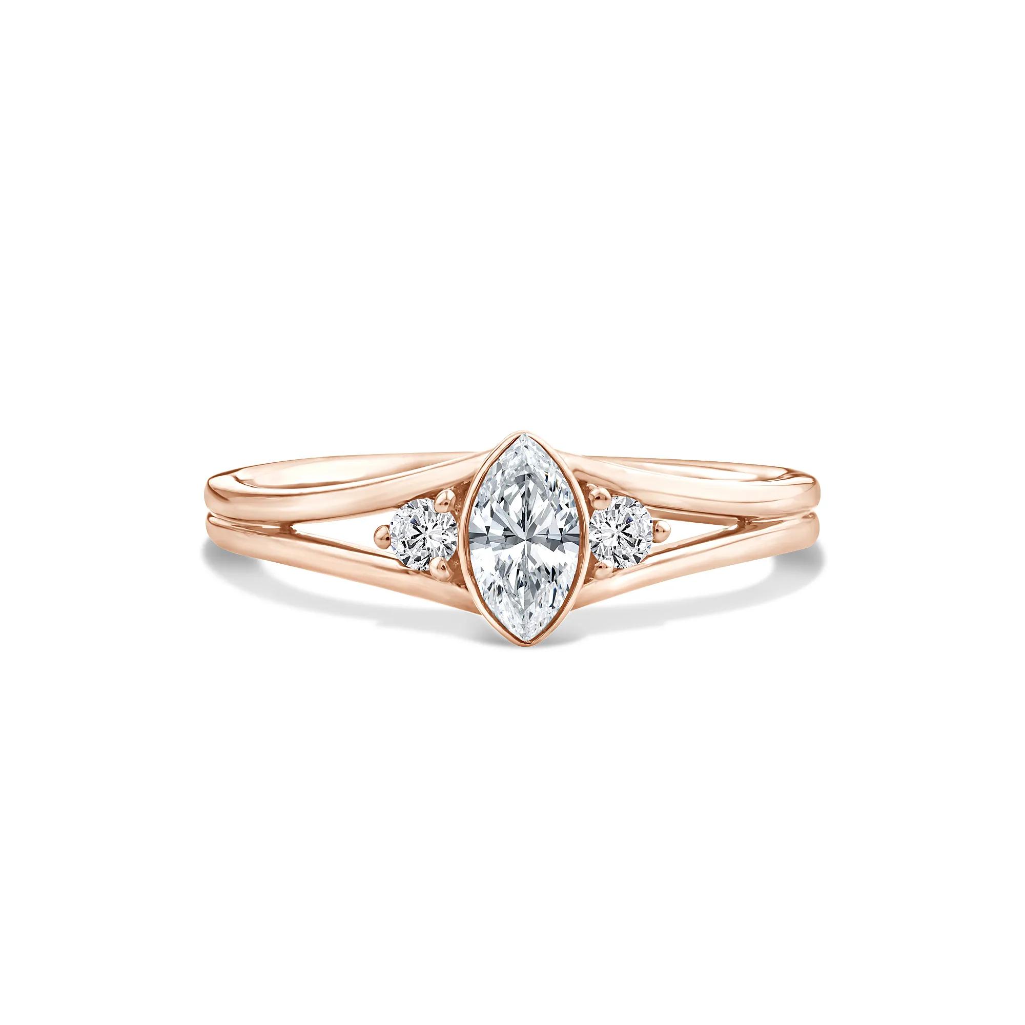 Lab Grown Diamond Marquise Center Promise Ring in 10K Rose Gold