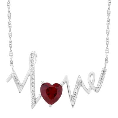 Lab-Created Ruby & Lab-Created White Sapphire "Love" Necklace in Sterling Silver