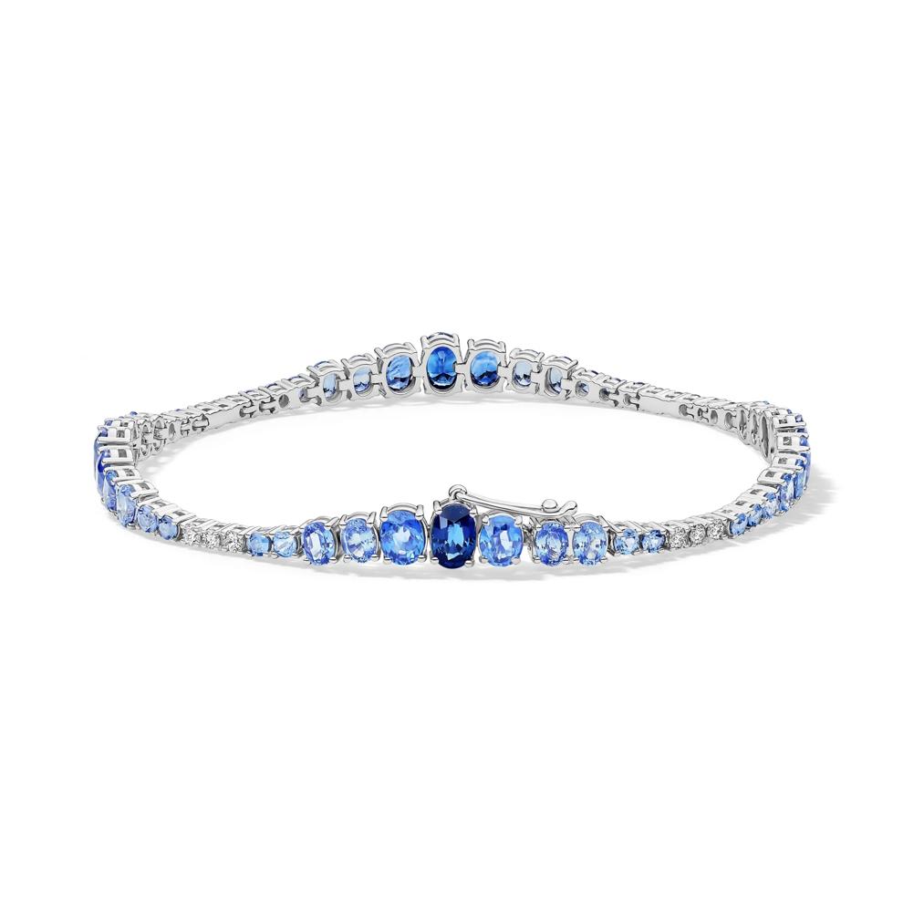 Shades of Blue Sapphire &amp; Diamond Tennis Bracelet in 14K White Gold (3/8 ct. tw.) – Image 2 of 2