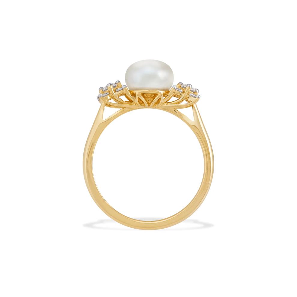 Freshwater Cultured Pearl &amp; Diamond Ring in 10K Yellow Gold (1/4 ct. tw.) – Image 2 of 4