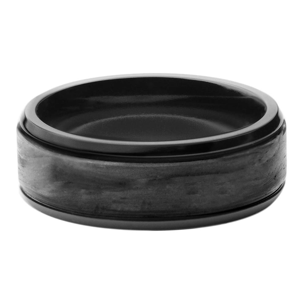 Men&rsquo;s Forged Carbon Inlay Wedding Band with Black Cerakote Accents in Black Zirconium, 8MM – Image 1 of 3