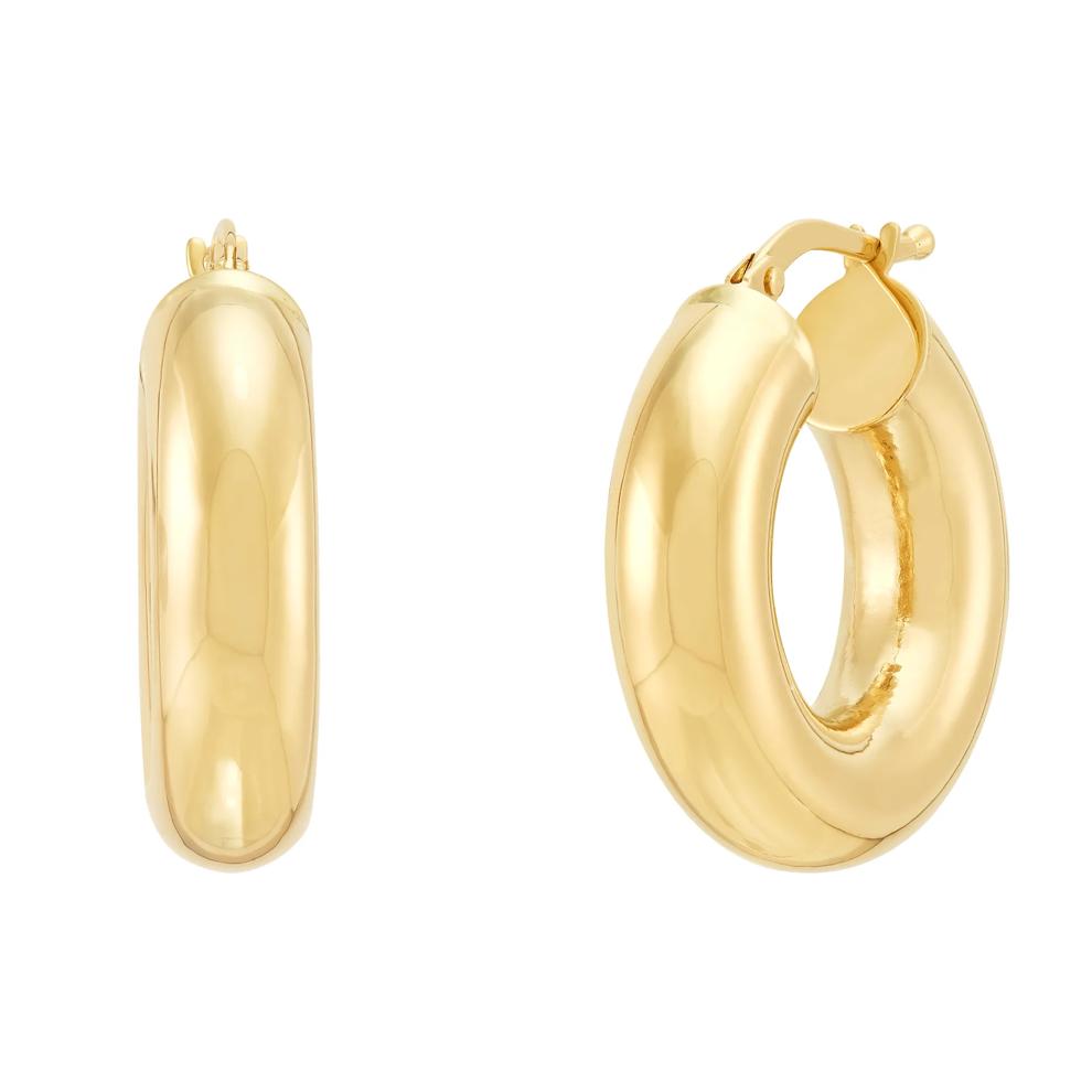 Round Tube Hoop Earrings in 14K Yellow Gold, 21MM – Image 1 of 1