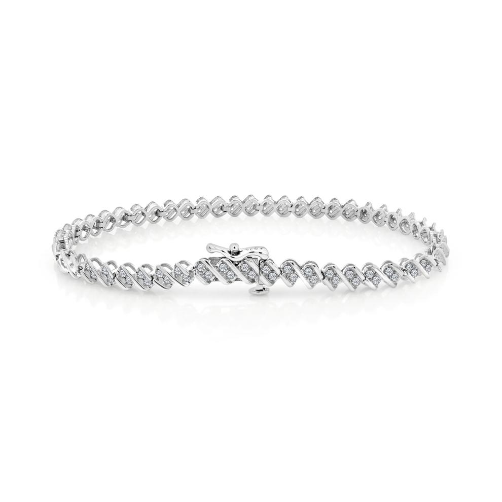Diamond Two-Stone Link Bracelet in Sterling Silver, 7" (1 ct. tw.) – Image 2 of 2