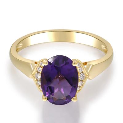 Oval Amethyst & Diamond Accent Ring in 10K Yellow Gold