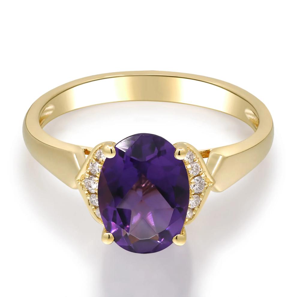 Oval Amethyst &amp; Diamond Accent Ring in 10K Yellow Gold – Image 1 of 5