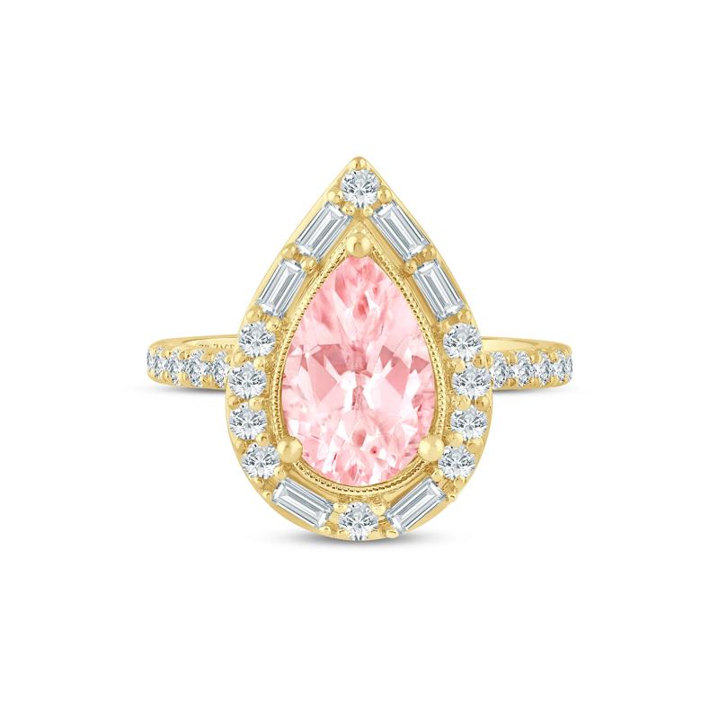 Colette Lab Grown Diamond Pink Pear-Shaped Halo Engagement Ring in 14K Yellow Gold &#40;2 ct. tw.&#41; – Image 1 of 3