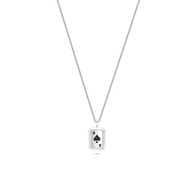 Men's Diamond Ace of Spades Card Pendant Necklace in Sterling Silver (1/10 ct. tw.)