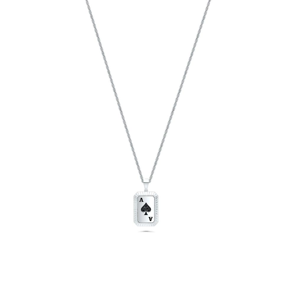 Men's Diamond Ace of Spades Card Pendant Necklace in Sterling Silver (1/10 ct. tw.) – Image 1 of 4