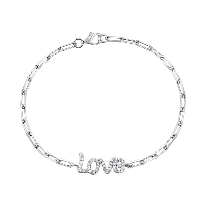 Diamond Love Paperclip Chain Bracelet in Sterling Silver &#40;1/4 ct. tw.&#41; – Image 1 of 1