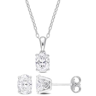 Oval Lab-Created Moissanite Pendant & Stud Earrings in Sterling Silver (3 ct. dew)