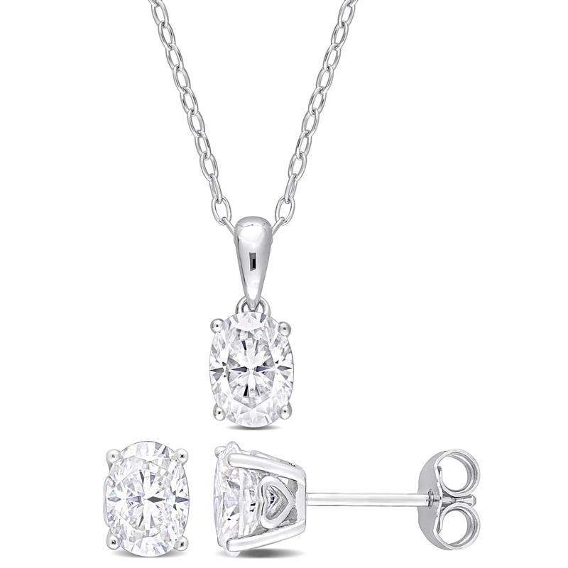 Oval Lab-Created Moissanite Pendant &amp; Stud Earrings in Sterling Silver &#40;3 ct. dew&#41; – Image 1 of 4