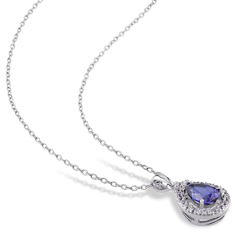 Lab Created Blue and White Sapphire Pear Shaped Set in Sterling Silver – Image 2 of 6