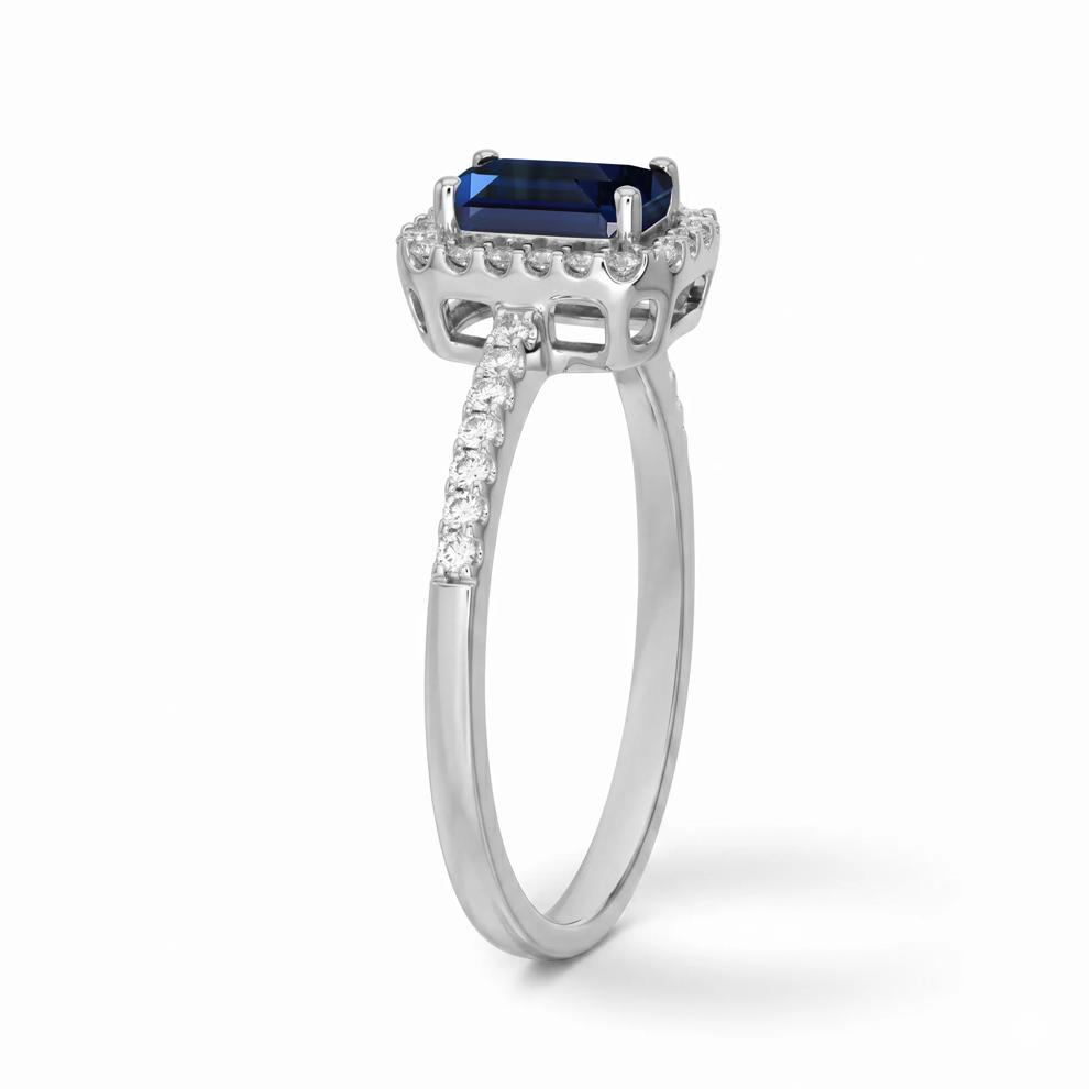 Blue Sapphire &amp; Diamond Halo Ring in 10K White Gold (1/5 ct. tw.) – Image 2 of 4