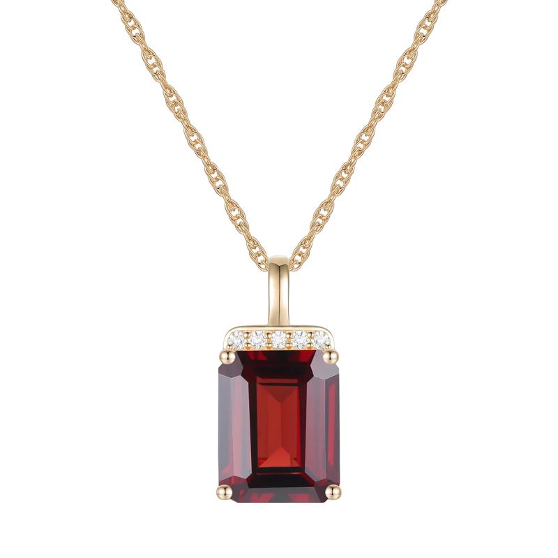 Garnet and Diamond Accent Pendant in 10K Yellow Gold – Image 1 of 3