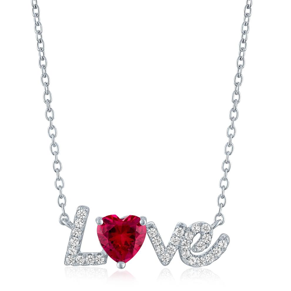 Lab-Created Ruby and Lab-Created White Sapphire Love Necklace in Sterling Silver – Image 1 of 3