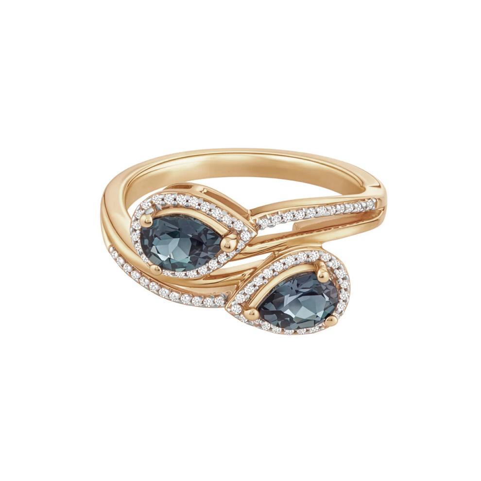 Lab-Created Alexandrite &amp; Diamond Bypass Ring in 10K Yellow Gold (1/7 ct. tw.) – Image 1 of 4
