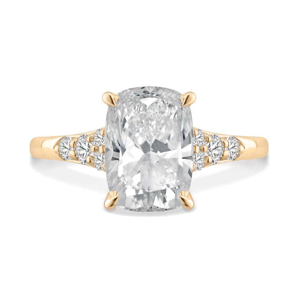 Lab Grown Diamond Elongated Cushion Center Engagement Ring in 14K Yellow Gold (3 1/4 ct. tw.) – Image 1 of 4