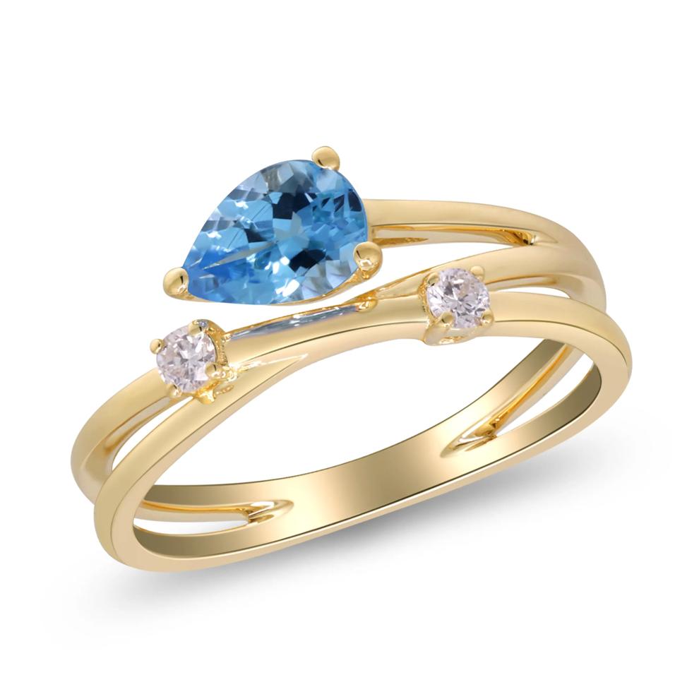 Blue Topaz &amp; Diamond Multi-Row Ring in 10K Yellow Gold (1/10 ct. tw.) – Image 4 of 5