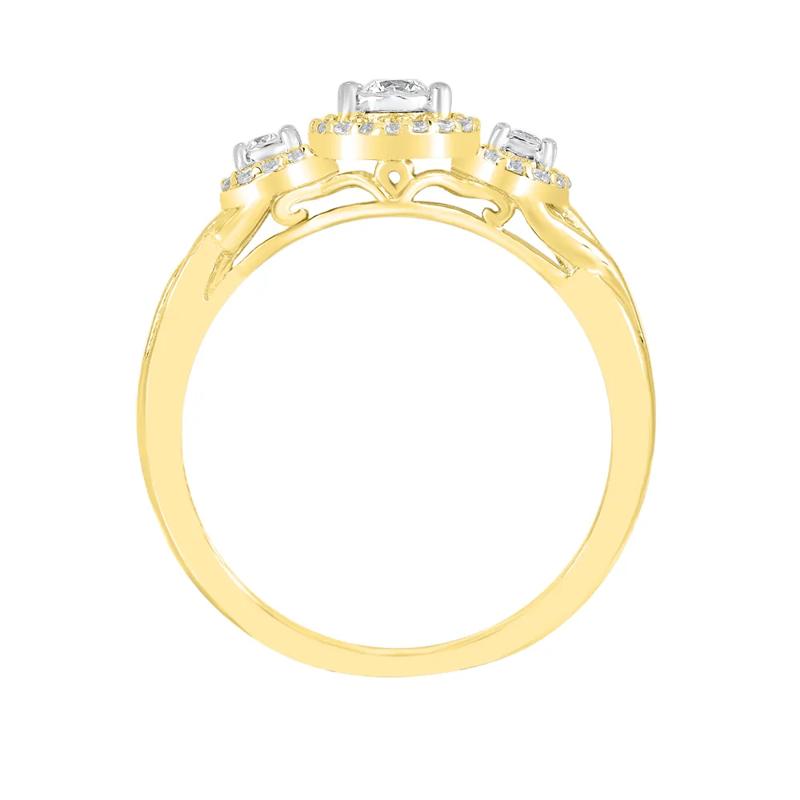Three-Stone Halo Engagement Ring with Illusion Settings in 10K Yellow Gold &#40;1/4 ct. tw.&#41; – Image 2 of 3