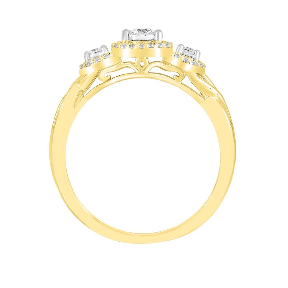 Three-Stone Halo Engagement Ring with Illusion Settings in 10K Yellow Gold (1/4 ct. tw.) – Image 2 of 3