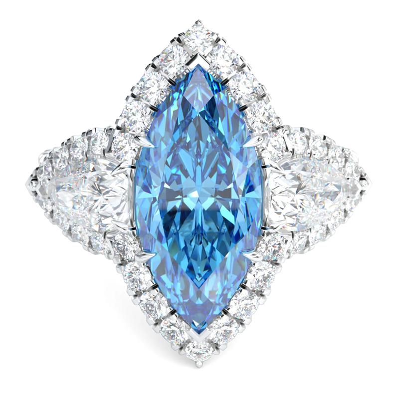 Lab Grown Diamond Fancy Blue Marquise Center Engagement Ring in Platinum (5 ct. tw.) – Image 1 of 5