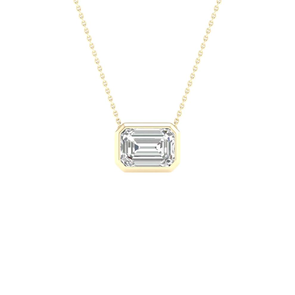 Lab Grown Diamond Emerald-Cut Solitaire Bezel Pendant in 10K Yellow Gold (1 ct. tw.) – Image 1 of 5