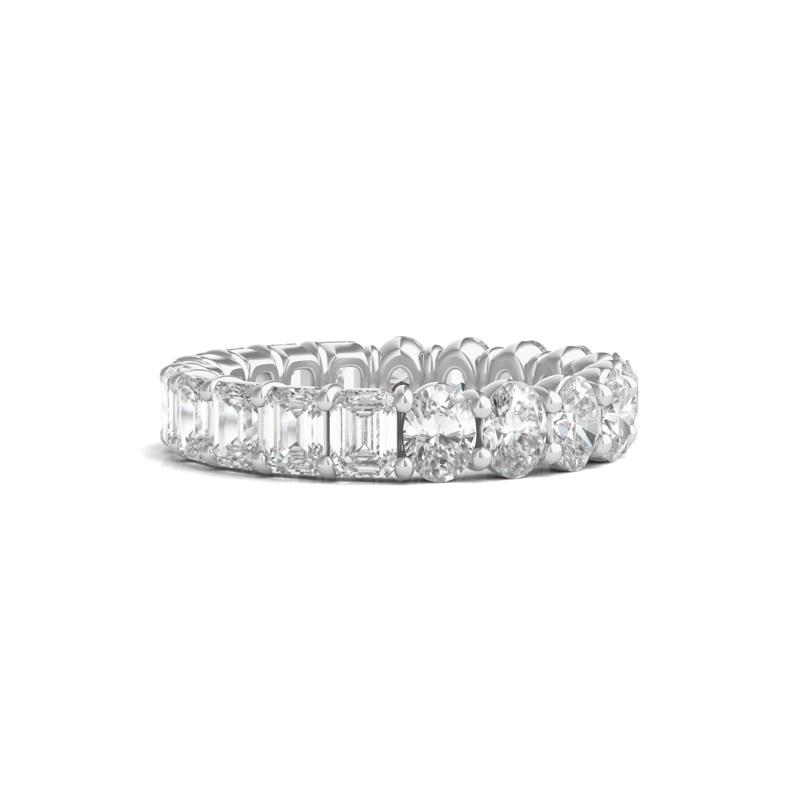 Oval and Emerald-Cut Diamond Eternity Band in 14K White Gold &#40;4 ct. tw.&#41; – Image 1 of 3